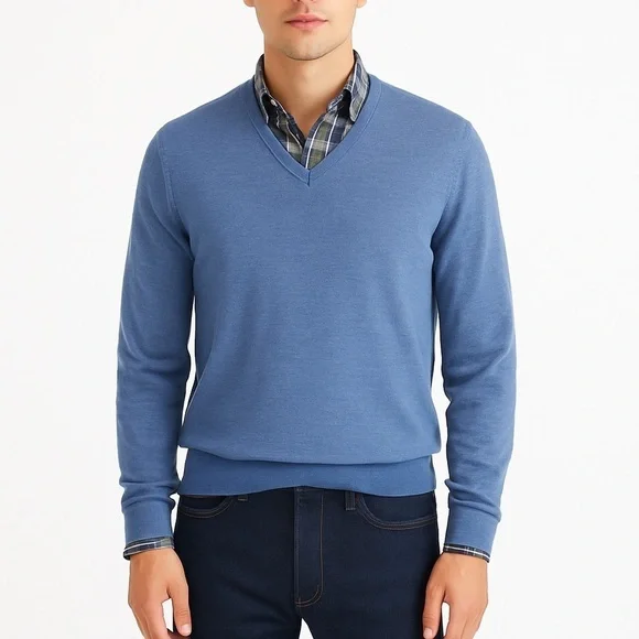 J Crew merino wool essential V neck lightweight sweater L blue