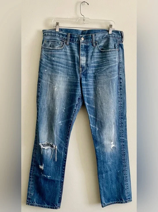 👖 J. Crew Men's Straight Blue Distressed Jeans 👖