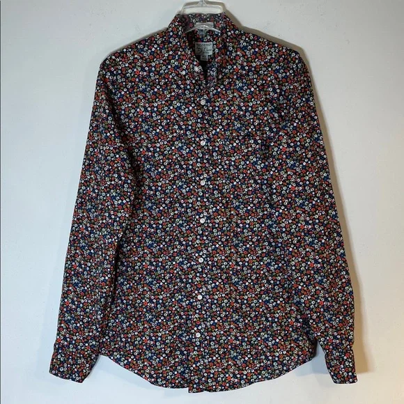 NEW! J. Crew Organic Cotton Multicolor Floral Men's Shirt. Medium Tall.