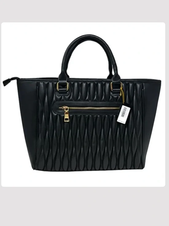 Bebe Diamanda Studded Quilted Zipper Tote Bag Black. NWT
