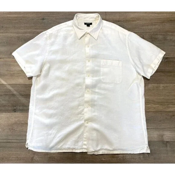 J.Crew 100% Linen Shirt Men’s XL Solid White Short Sleeve Button Resort Coastal