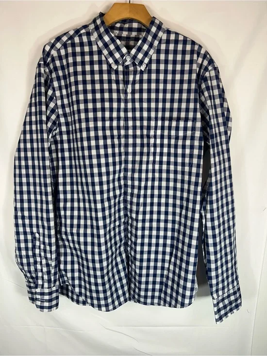 J. Crew Navy and White Gingham Button-Down Shirt