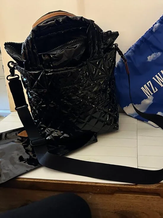 MZ Wallace Mini Metro Tote Deluxe Black Lacquer Patent Quilted Like New