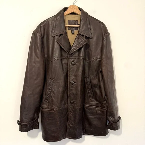 VTG J.Crew Brown Leather Moleskin Lining Button Chore Work Jacket