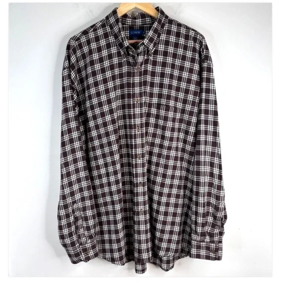 Vintage J Crew Plaid Shirt XL Cotton Made in Portugal Chocolate Brown Blue Label