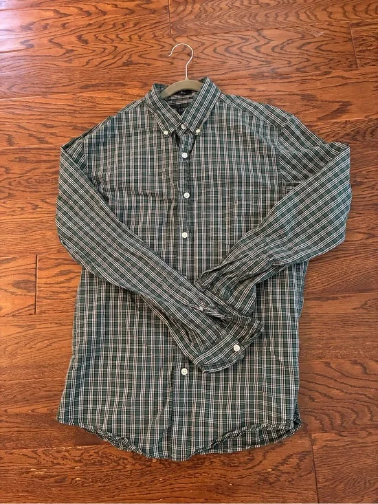 J. Crew Green and White Plaid Button-Down Shirt