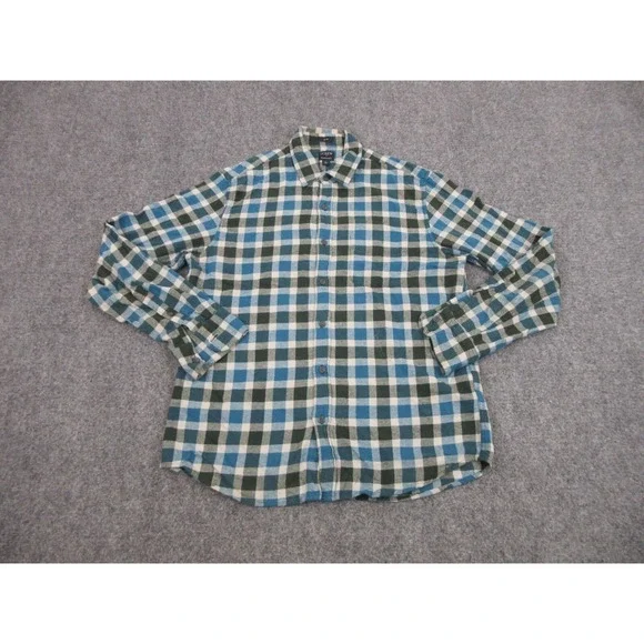 J CREW Shirt Mens L Blue Plaid Cotton Flannel Long Sleeve Button Up Slim Casual