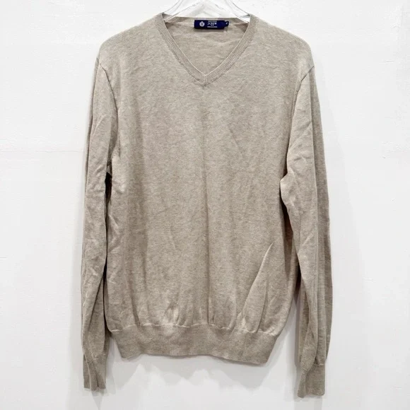 J. Crew V-Neck Cotton Lightweight Sweater Tan XL Classic Fall