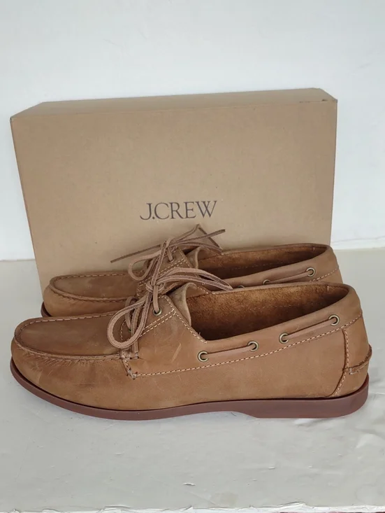 BRAND NEW J. Crew Tan Leather Moccasin-Style Boat Shoes