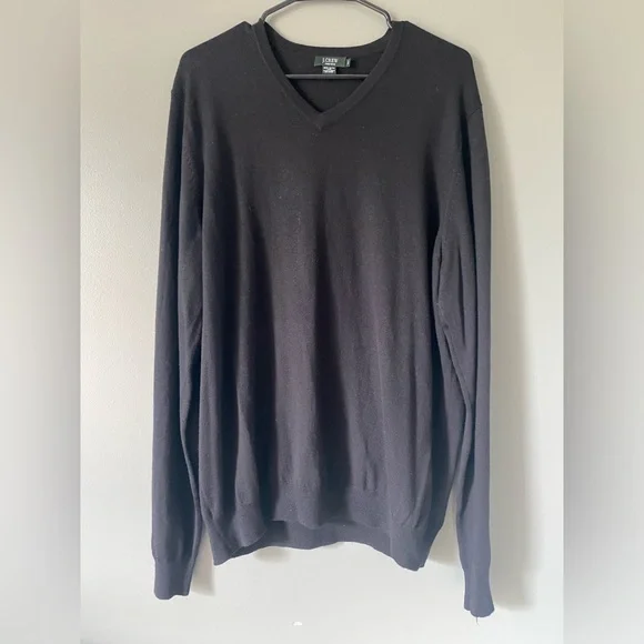 J Crew Knit Merino Wool Sweater V Neck Mens Size XLT Black Normalcore Preppy $98