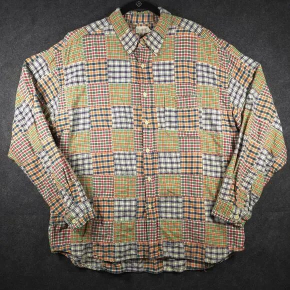 Vintage J. Crew Oarsman Shirt Masc Size XL Madras Plaid 100% Cotton