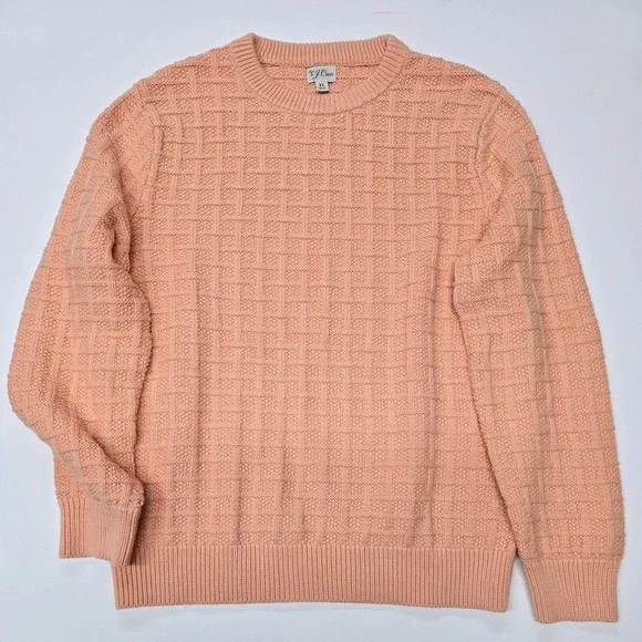 J. Crew Mens XL Peach Pink Basketweave Textured Cotton Crewneck‎ Sweater