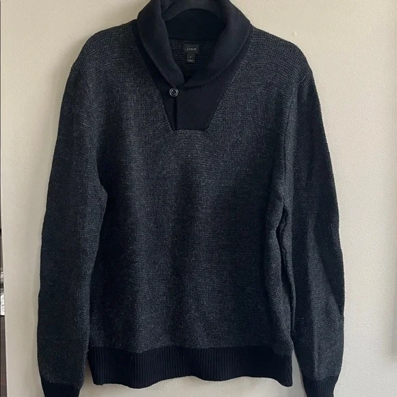 J Crew black pullover wool shawl collar sweater size large