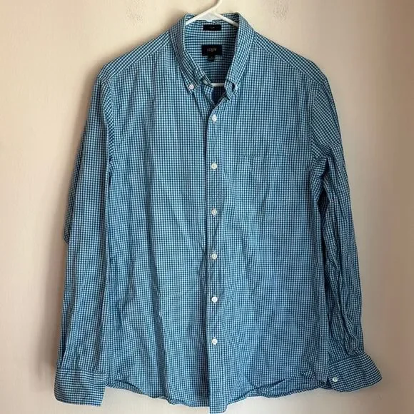 J. Crew Men's Blue Gingham Button Down Shirt casual plaid cotton medium EUC
