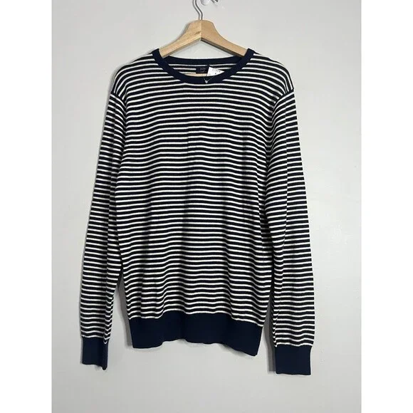 NWT J. Crew Navy Striped Wool Blend Pullover Crewneck Sweater Medium Men