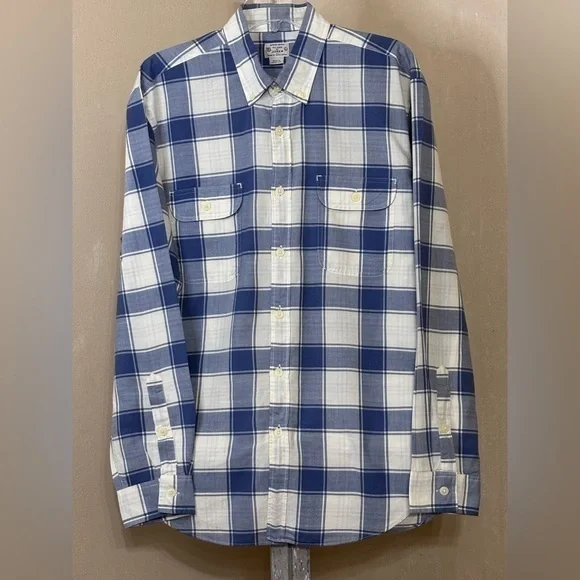 J. Crew Navy and Cream Plaid Madras Men's Shirt Sz L
