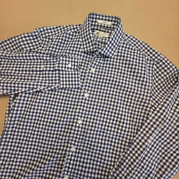 J.Crew Thomas Mason Blue & White Gingham Ludlow Slim Fit Button Shirt Sz Medium