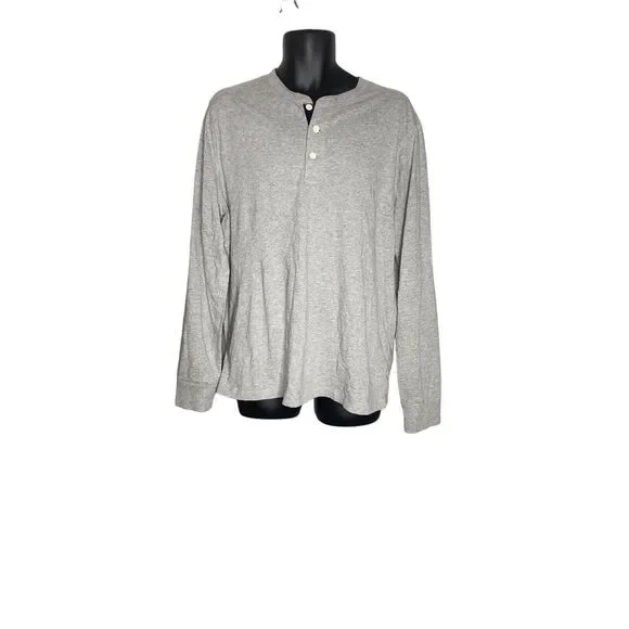 J.CREW Mens Jersey Henley with Plaid Lining Long Sleeve Gray‎ Size XL