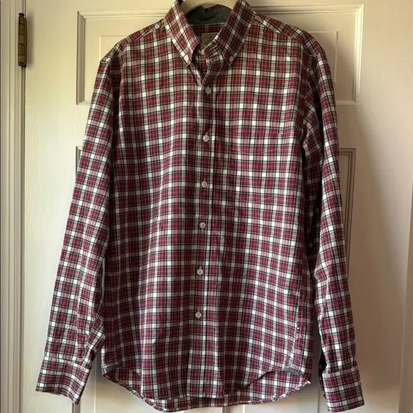 J. CREW Red White Tartan Plaid Casual Button Down Shirt Holiday Men's Small