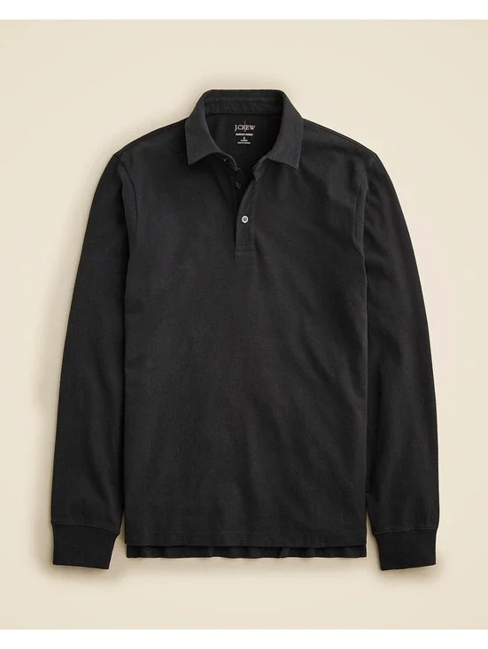 J.Crew Oarsman Logo Sueded Cotton Polo Shirt Men’s XL Black Long Sleeve Classic