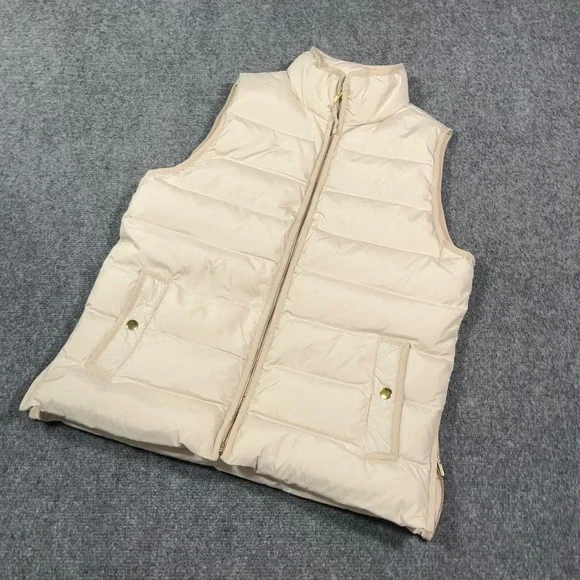 J.Crew Excursion‎ Puffer Vest Womens Size S Quilted Full Zip Side Zip Cream