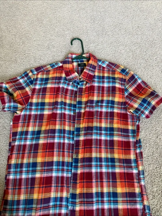 J. Crew Men’s Red Blue Yellow Plaid Short-Sleeve Button-Down Shirt