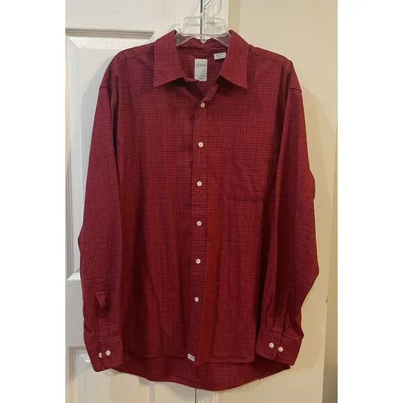 J. Crew Men's Long Sleeve Button‎ Down Red & Black Checkers Sz L Pocket