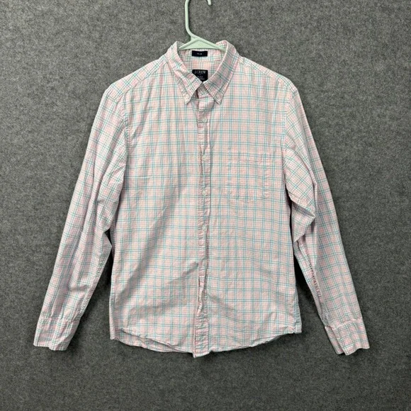 J. Crew Slim Fit Flex‎ Washed Plaid Button Down Shirt Men's Medium Pink Blue