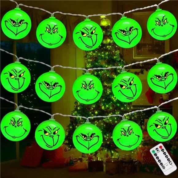 30 LED 16Ft Grinch Christmas Lights, Battery Operated,8 Modes for Indoor/Outdoor