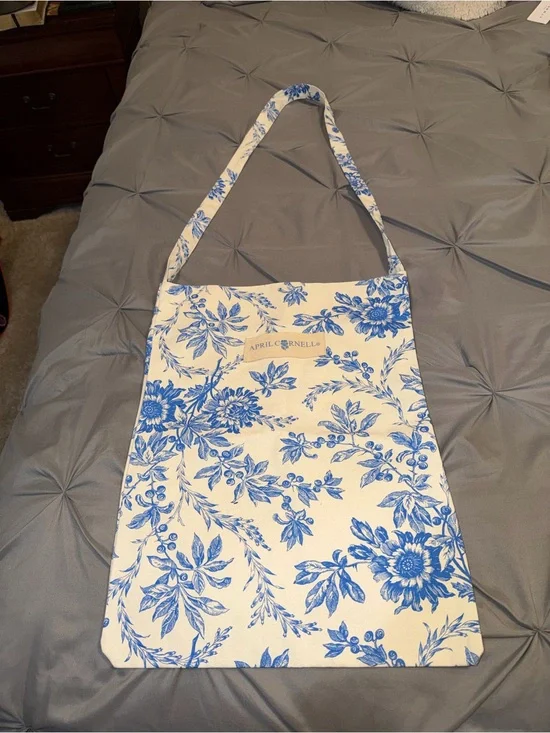 April Cornell Blue Floral Canvas Shoulder Tote