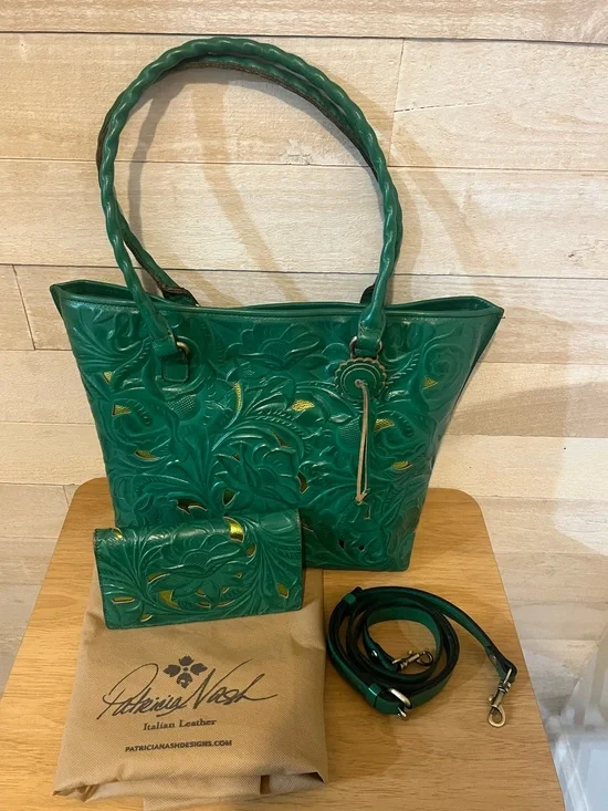 Patricia Nash Adeline leather cutout tooled tote crossbody with wallet