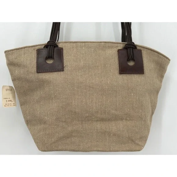 Vintage Linea Pollini Firenze Linen Canvas Tote Bag Made in Italy Leather Straps