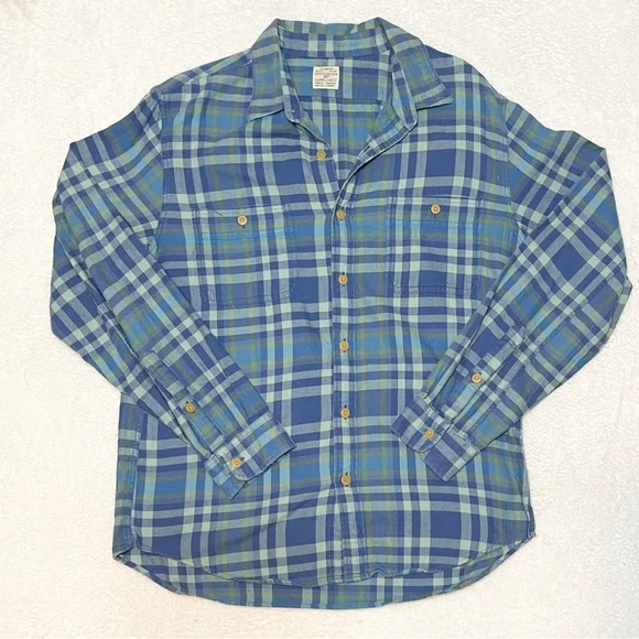 J. Crew Blue Green Flannel Slim Fit Button Down Shirt‎ Men’s Large