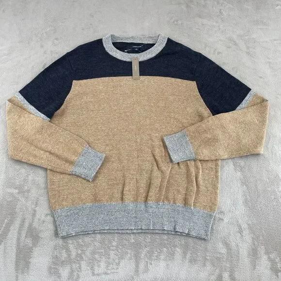 J Crew Sweater Men XL Multi ColorBlock Wool Blend Crew Neck Long Sleeve Prep NWT