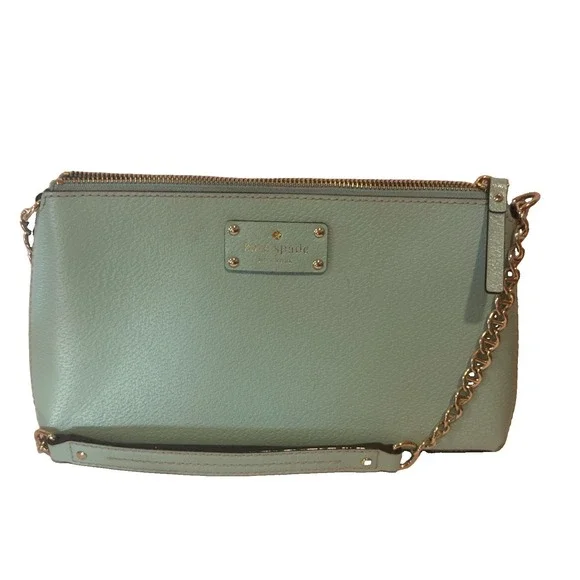 Kate Spade Wellesley Byrd Pebbled Leather Chain Shoulder Bag in Robin's Egg Blue