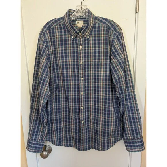 J.Crew Shirtings Tailored Fit Washed Casual Button Up Plaid Shirt M Office Work