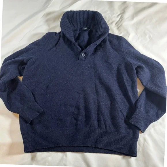 J.Crew Mens XXL‎ Navy Blue 100% Lambswool Shawl Collar Button Sweater 21943