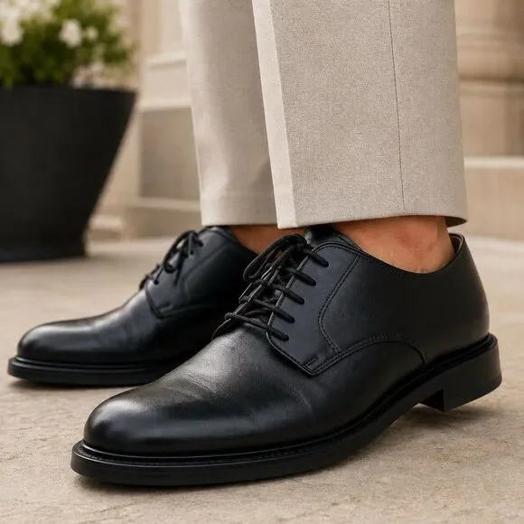 J.Crew Ludlow Mens 11.5 Black Leather Derby Shoes Old‎ Money Preppy Euro Summer