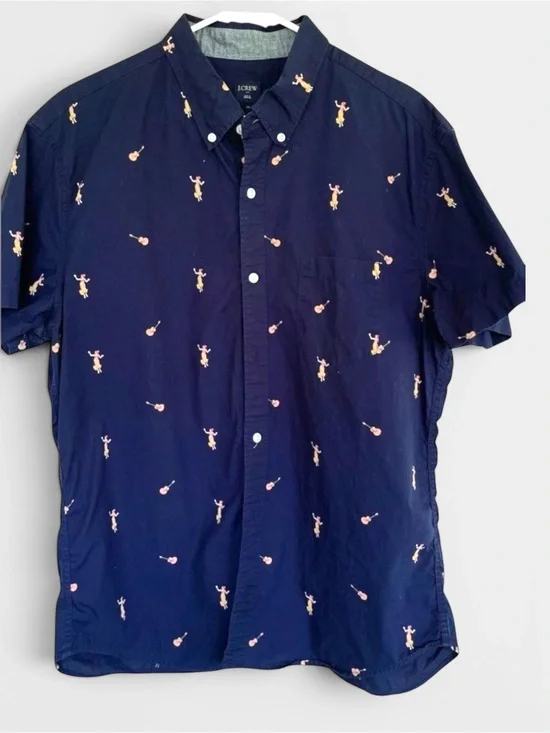 J. Crew Hawaiian Shirt XL Hula Girl Ukulele Print Cotton