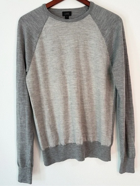 J.Crew 100% Merino Wool Gray Knit‎ Sweater Mens Raglan Sleeves Minimalist Preppy