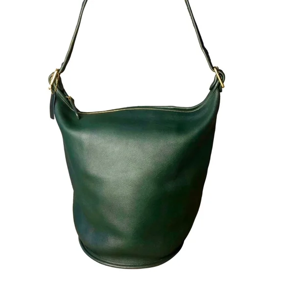 COACH Bottle Green Glove Tanned Leather Duffle Sac XL Bucket Bag 9085 USA COA