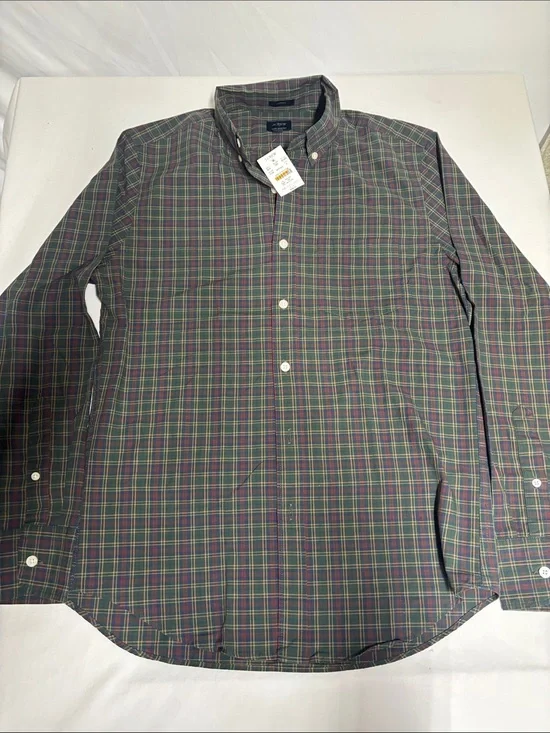 J.Crew Flex Washed Classic Plaid Button Down Shirt Men's Small Green Cotton Stre