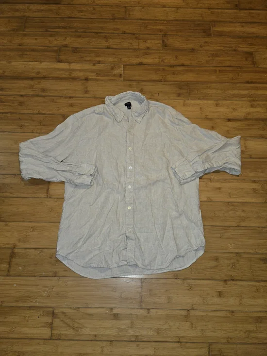 J Crew Shirt Mens XL Gray White Slim Fit Button Down Linen Long Sleeve