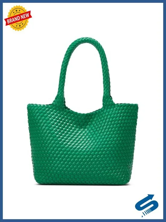 Vegan Leather Woven Tote Bag for Women with Detachable Clutch