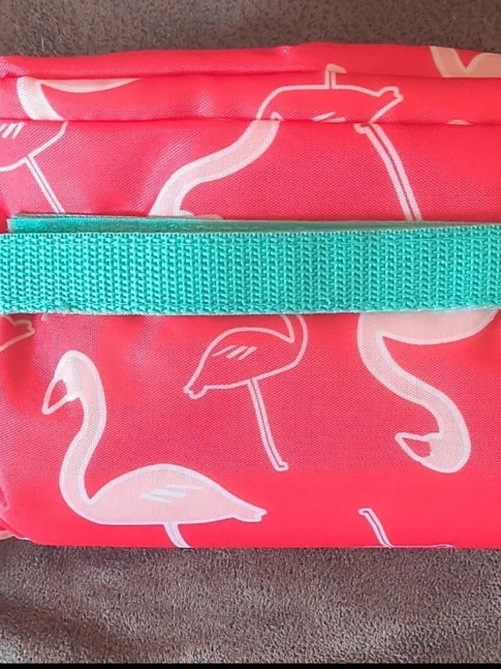 Pink Flamingo Print Market Tote with Teal Strap