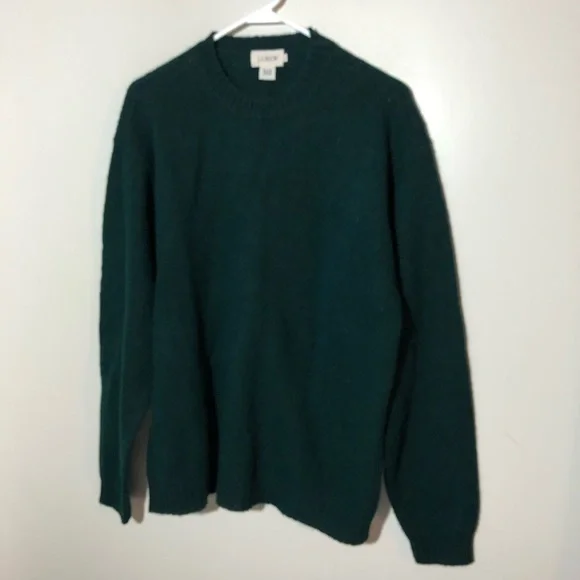 J crew mens green wool crewneck pullover sweater L preppy classic minimalist