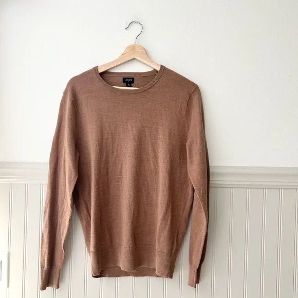 J. Crew Men’s Medium Tan Merino Wool Blend Crewneck Sweater Classic Pullover