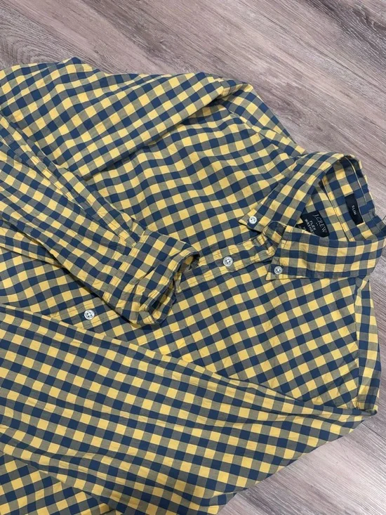 J.CREW Flex Washed Men’s Checkered Long Sleeve Button-Down Woven Slim Shirt M