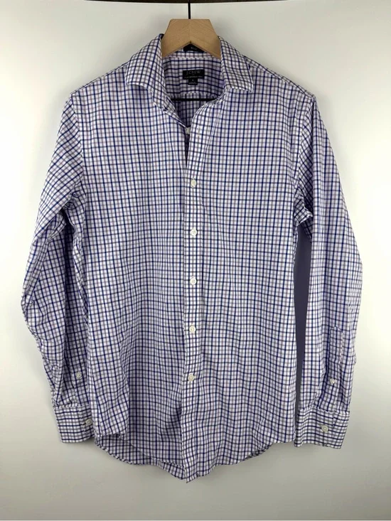 J Crew Men’s Plaid Gingham Button Up Flex Wrinkle Free Small Purple Blue Preppy