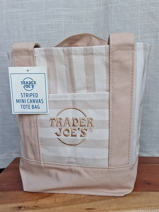 Trader Joe's Striped Mini Canvas Tote Bag Tan